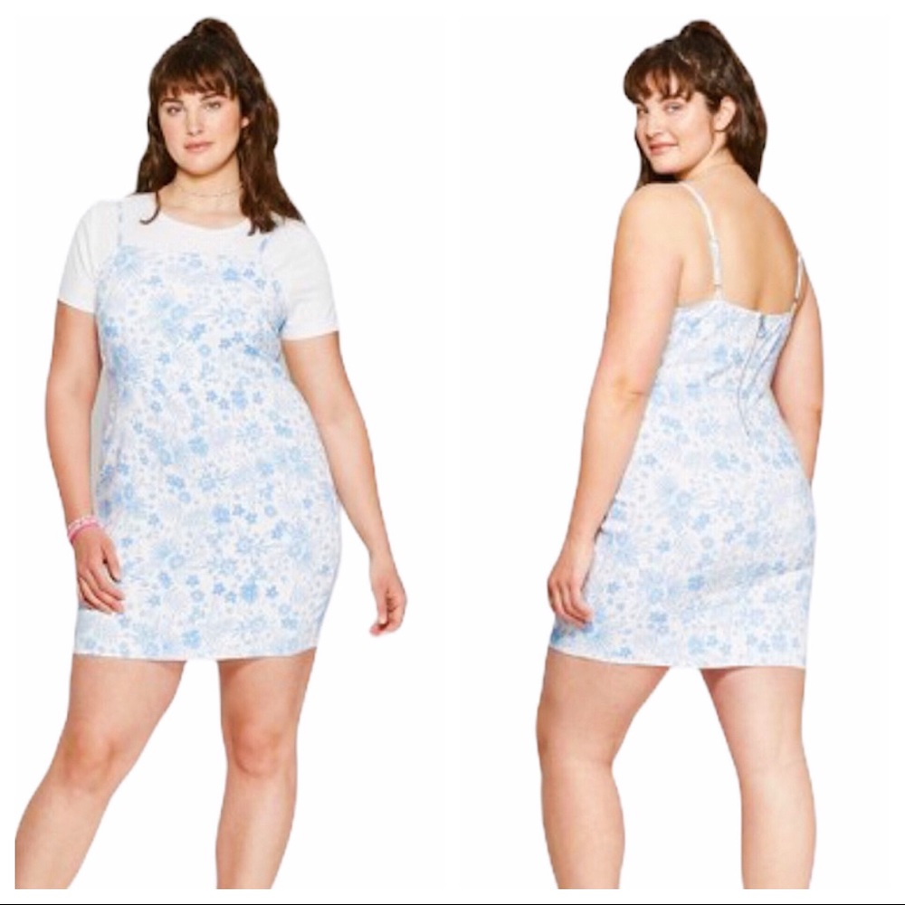 Wild Fable blue & white Tropical Print Dress